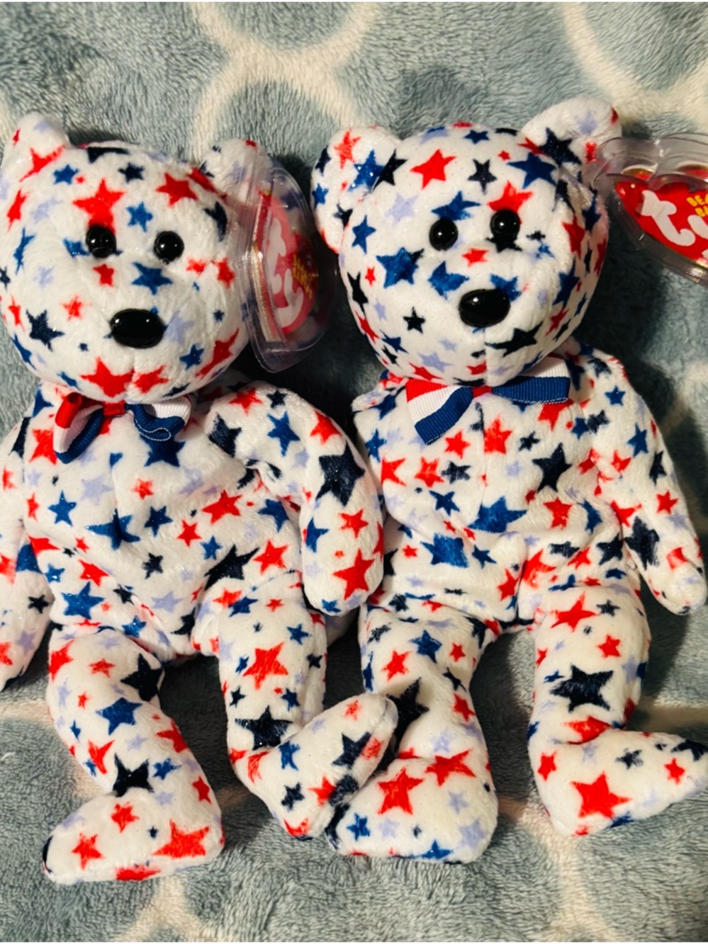 Ty Plush Star-Pattern Bear Pair in Red, White & Blue